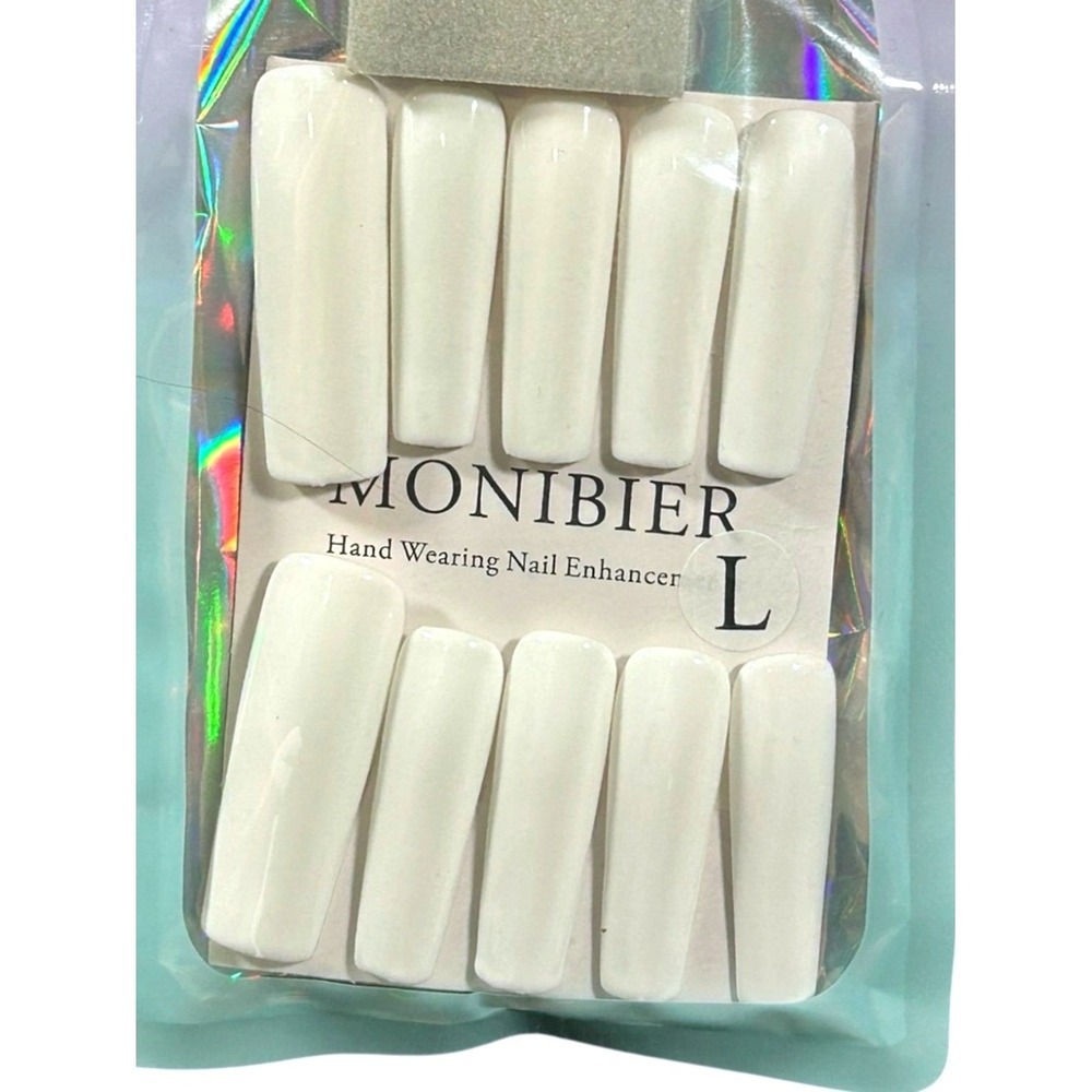 Solid White Press On Nails Long Coffin Glossy Minimalist Clean Girl